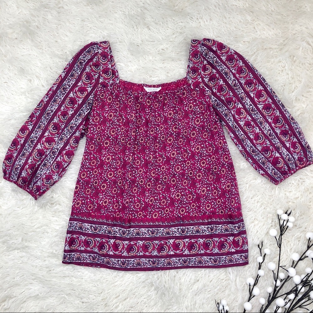 Lucky Brand Liane Square Neck Boho Peasant Top